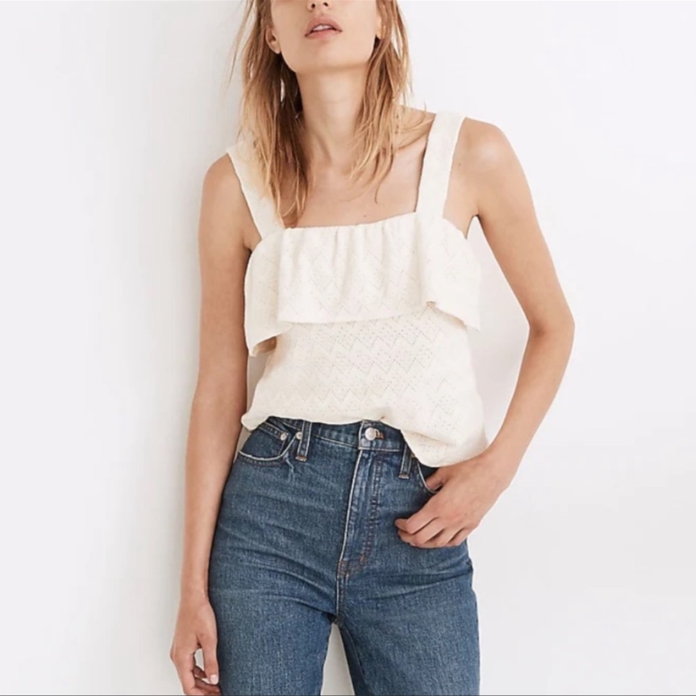 Madewell Ruffled Knit Tank Top Cream Size XS